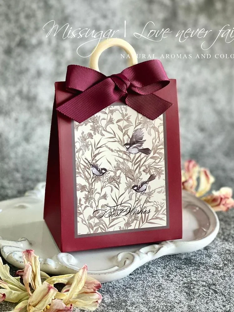 Boîte d'emballage cadeau pour bijoux de fête d'anniversaire, bricolage, fleurs, oiseaux et forêt, boîte à bonbons de mariage avec anneau en bois, boîtes en papier vides