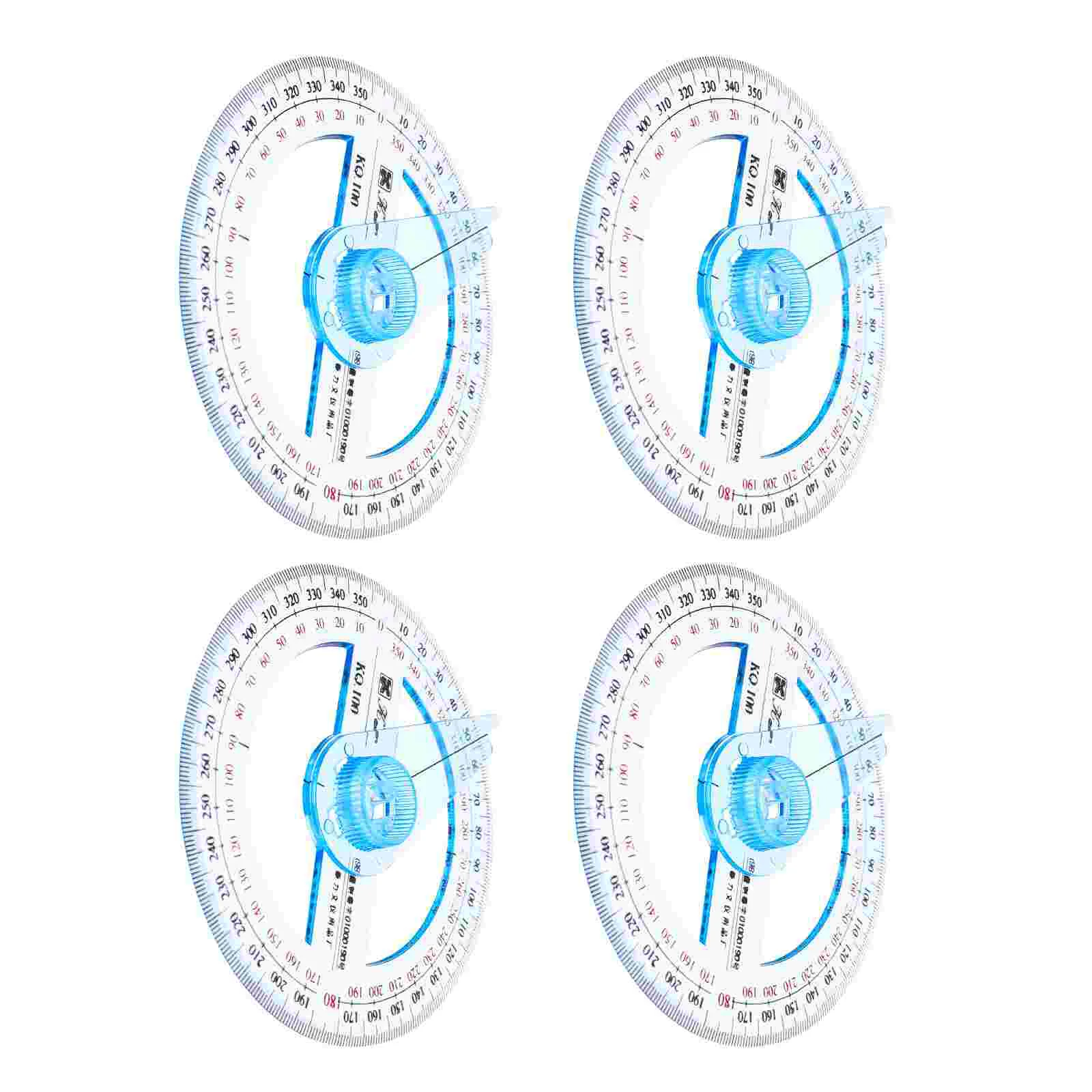 4 Pcs Major Round Protractor Pupils Student Ruler Digital Plastic Foldable Circle Measuring Geometric