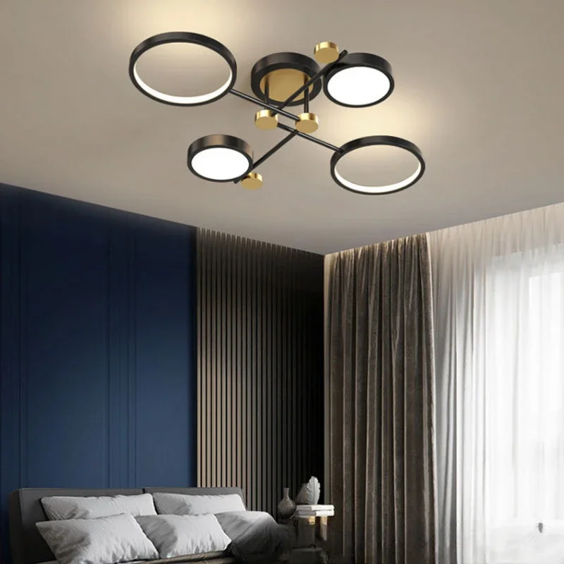 LED Nordic Lamp Gold Black Hanging Chandelier Ceiling LightsModern Pendant Light  Dimming Remote Control Lighting Fixture