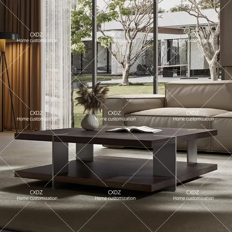 Minimalist Solid Wood Square Coffee Table Light Luxury Tea Table Wabi Sabi Style Log Centerpiece for Living Room Furniture