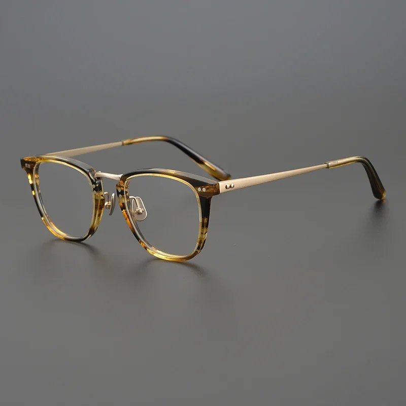 Titanium Alloy Men Business Square Classic Glasses Frame Acetate Eyeglasses Eyewear Anti Blue Light Prescription Optical Lens