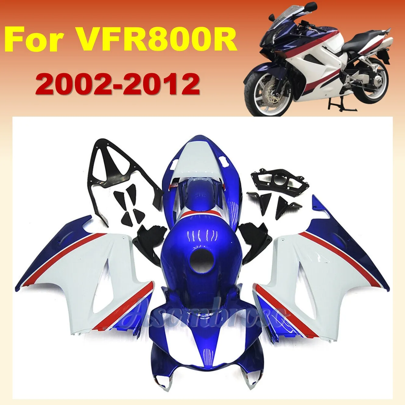 For VFR800 2002-2012 VFR 800RR 03 04 05 06 07 08 09 10 11 12 Superior Motorcycle Fairing ABS Injection Blue White Bodywork