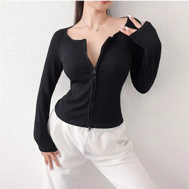 

Women Sport Jacket Double Zipper Yoga Outerwear Textured Running Jacket Quick Dry Long Sleeves Fitness Gym Tops Clothes Slimming