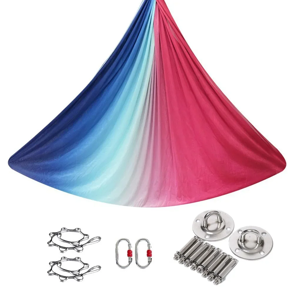 

Wholesale Gradient Color Printing Elastic Aerial Yoga Hammock Anti-Gravity for 4 M 5 M Aerial Indoor Fitness Satin