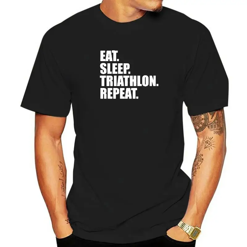 EAT SLEEP TRIATHLON REPEAT Swim Bike Run T-Shirt Mens Short Sleeves Oversized Streetwear Hip Hop Printed T Shirts Top Tees