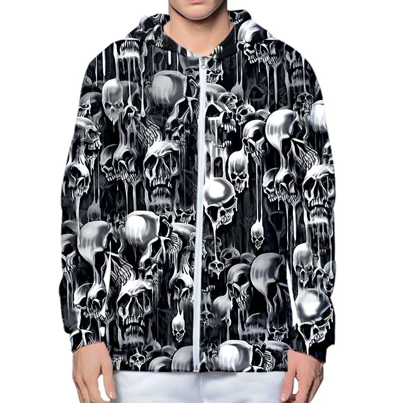 

Scary Skull 3D Printed Zipper Women Men Hoodie Sweatshirt Hip Hop Long-sleeved Hooded Zipper Jacket Jacket Halloween Oversized