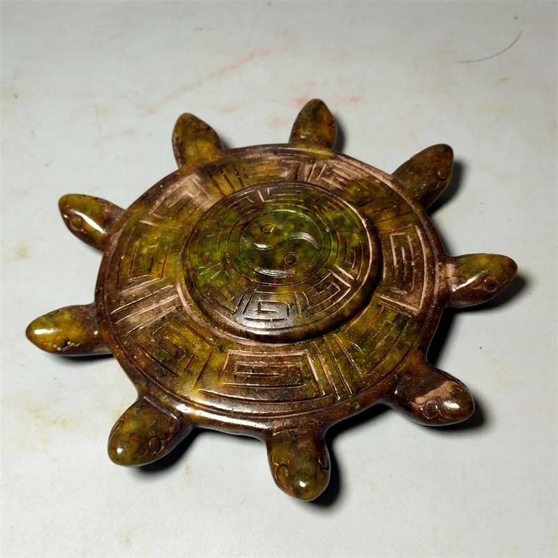 

Online Vintage Craft Xiu Jade Carving Bagua Nine-Headed Turtle Feng Shui Ornament Antique old real natural stone Inkstone