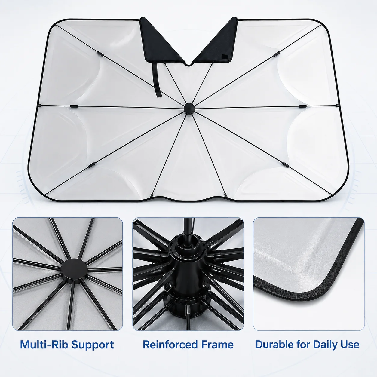 Car Windshield Sun Shade Umbrella Foldable V-Shaped Opening Anti-UV Heat Insulation Car Front Window Cover Portable Auto Sunshad - view 6