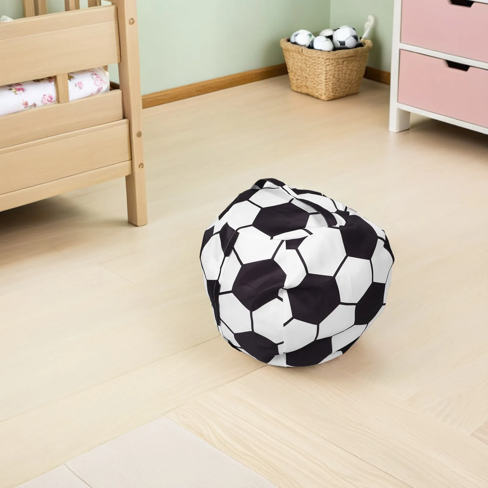Stuffed Animal Storage Bean Bag Chair Cover 24 Inch Soccer Beanbag Sofa Room Organizer Zipper Seating