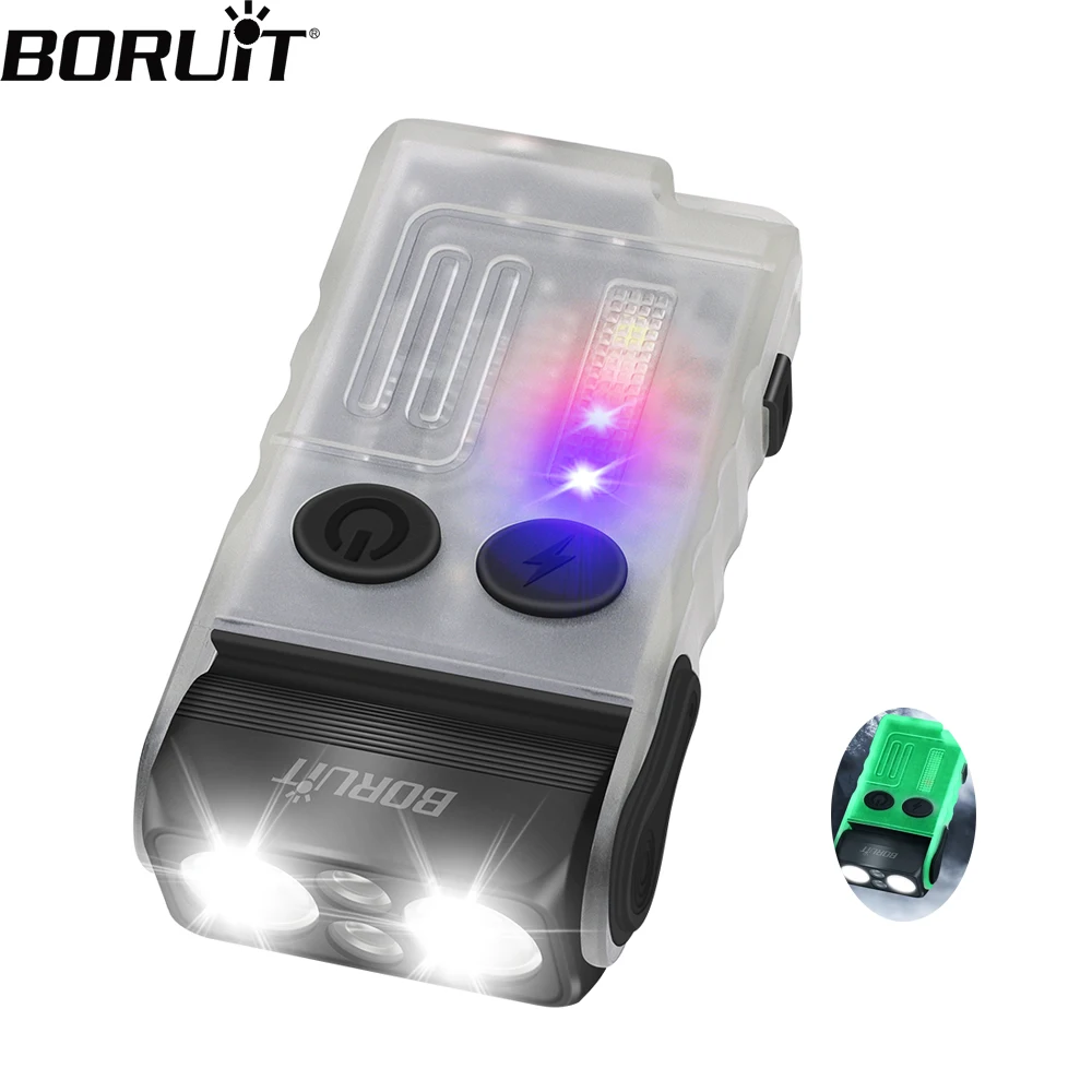 

BORUiT V20 Keychain EDC LED Flashlight Head Swivels Type-C Rechargeable Magnet Torch Buzzer Work Light with Clip Magnet Lantern