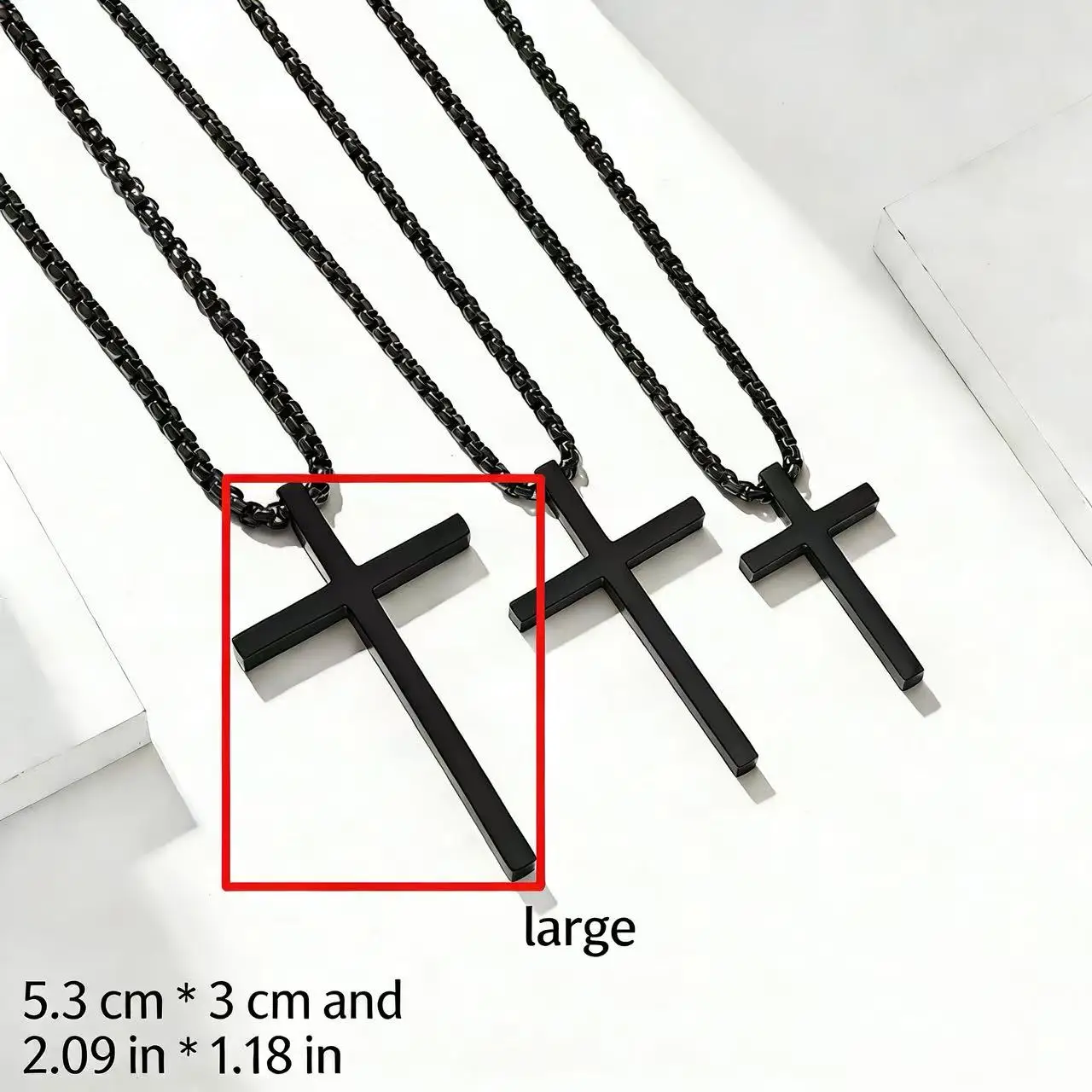 HNSP Minimalistische massive Kreuz-Halskette aus 316L-Edelstahl, wasserdichter Kreuzanhänger für Männer und Frauen, Schwarz, Silber, Gold – Detail 7
