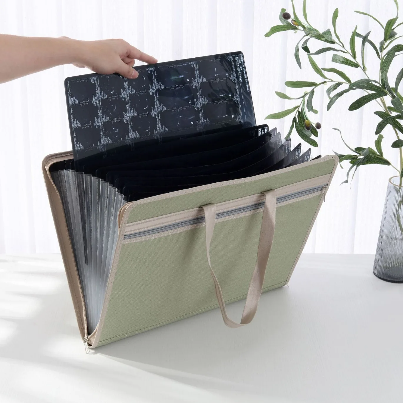 

A3 Large Capacity Portable Organ Bag Multi-layer Test Paper Storage Bag Office Canvas Zipper Storage Bag