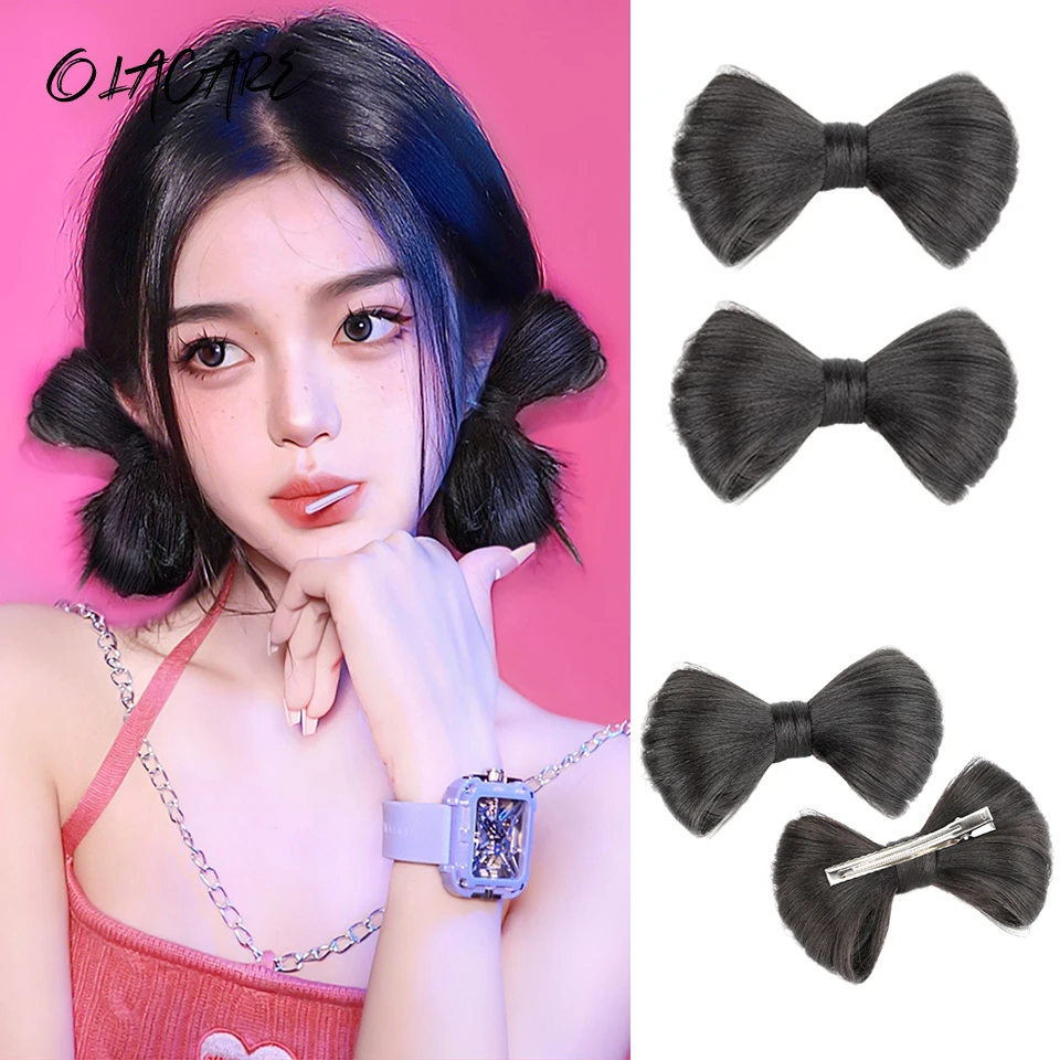 

OLACARE Synthetic Natural Fake Hair Bow Bun Fluffy Claw Chignon Straight Updo Hairpiece High Temperture Kittybow Styling Tools