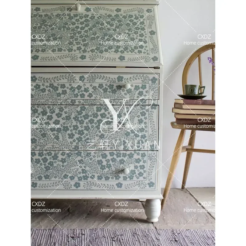 Retro Painted Solid Wood Bookcase American Style Bedroom Storage Cabinet High End Custom Furniture