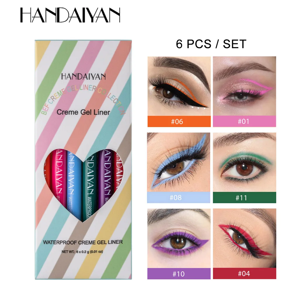 Handaiyan Kleurrijke Eyeliner Set 6 Kleuren Waterdichte Eyeliner Potlood Make-Up Anti-Zweet Eye Liner Crème Cosmetica Voor Ogen Eyeliner