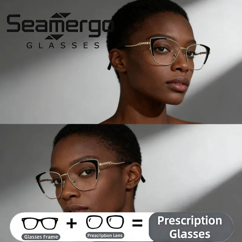 SEAMERGO Cat Eye Stylish Prescription Glasses Women New Trend Reading Glasses Far Sight Eyeglasses Customization Women Men