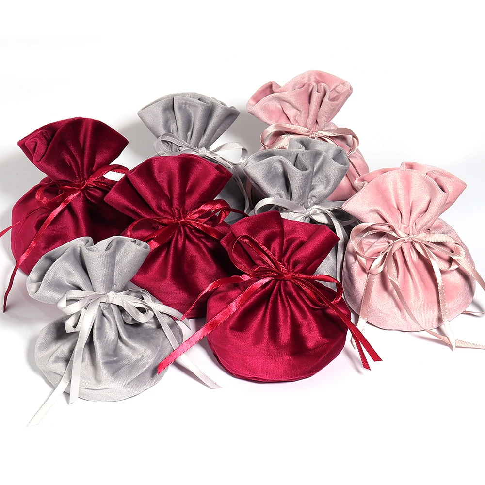 1 Pc Velvet Drawstring Bag Jewelry Color Ribbon Storage Pouches for Wedding Party Candy Gift Packaging Bags Home Supplies