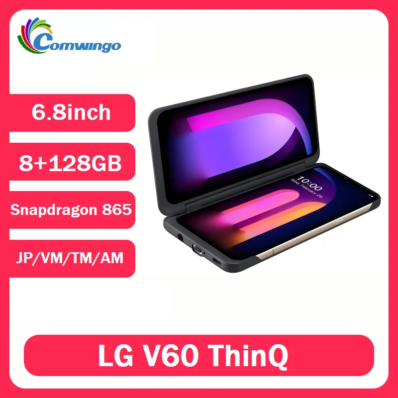 LG V60 ThinQ شاشة مزدوجة V600VM/TM/اليابان الأصلي فتح هاتف أندرويد 6.8 بوصة سنابدراجون 865 4/5G NFC 8GB + 128GB ROM الهاتف الذكي