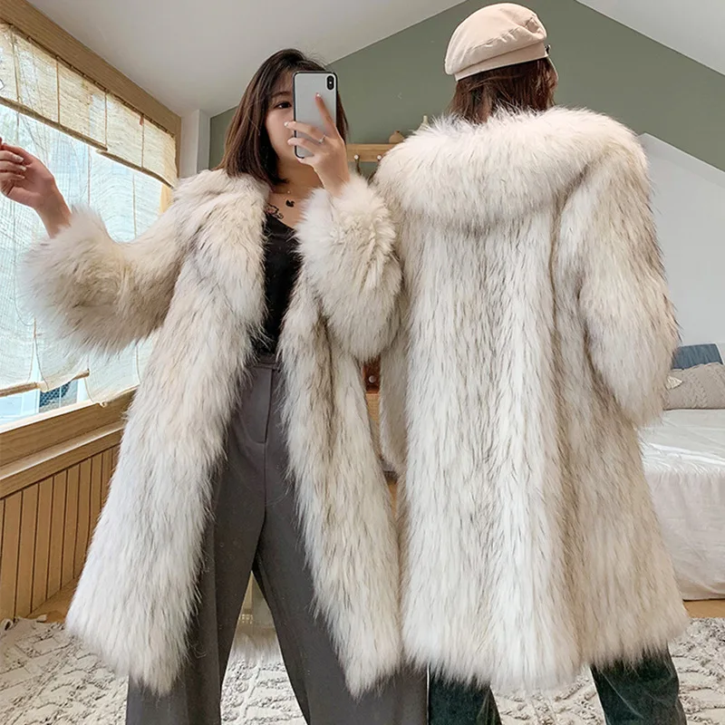 Women Warm Long Sleeve Parka Faux Fur Coat Lapel Long Outwear Maxi Fluffy Jacket Loose Shaggy Coat Faux Fur Overcoat Cardigan