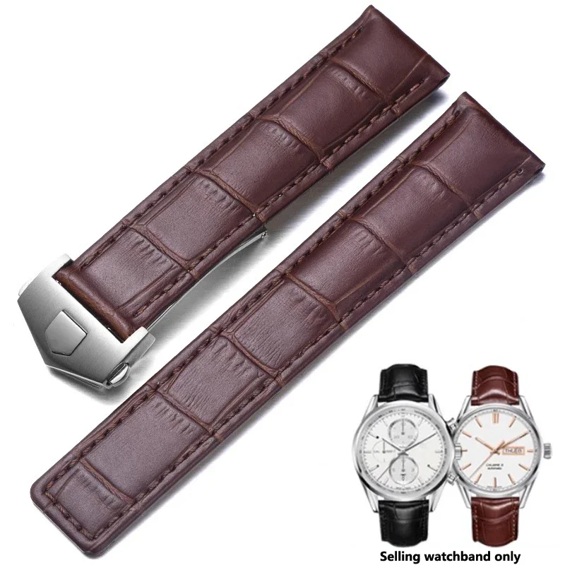 

19mm 20mm 22mm For TAG Heuer Calera Genuine Leather Watchband brown black red line Crocodile Leather Men watch strap Accessories