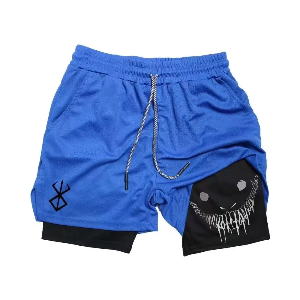 2025 Summer Men's Double Layer Fitness Shorts Drawstring Mesh Lining Elastic Waist Breathable Quick Dry Beach Pool Summer Male