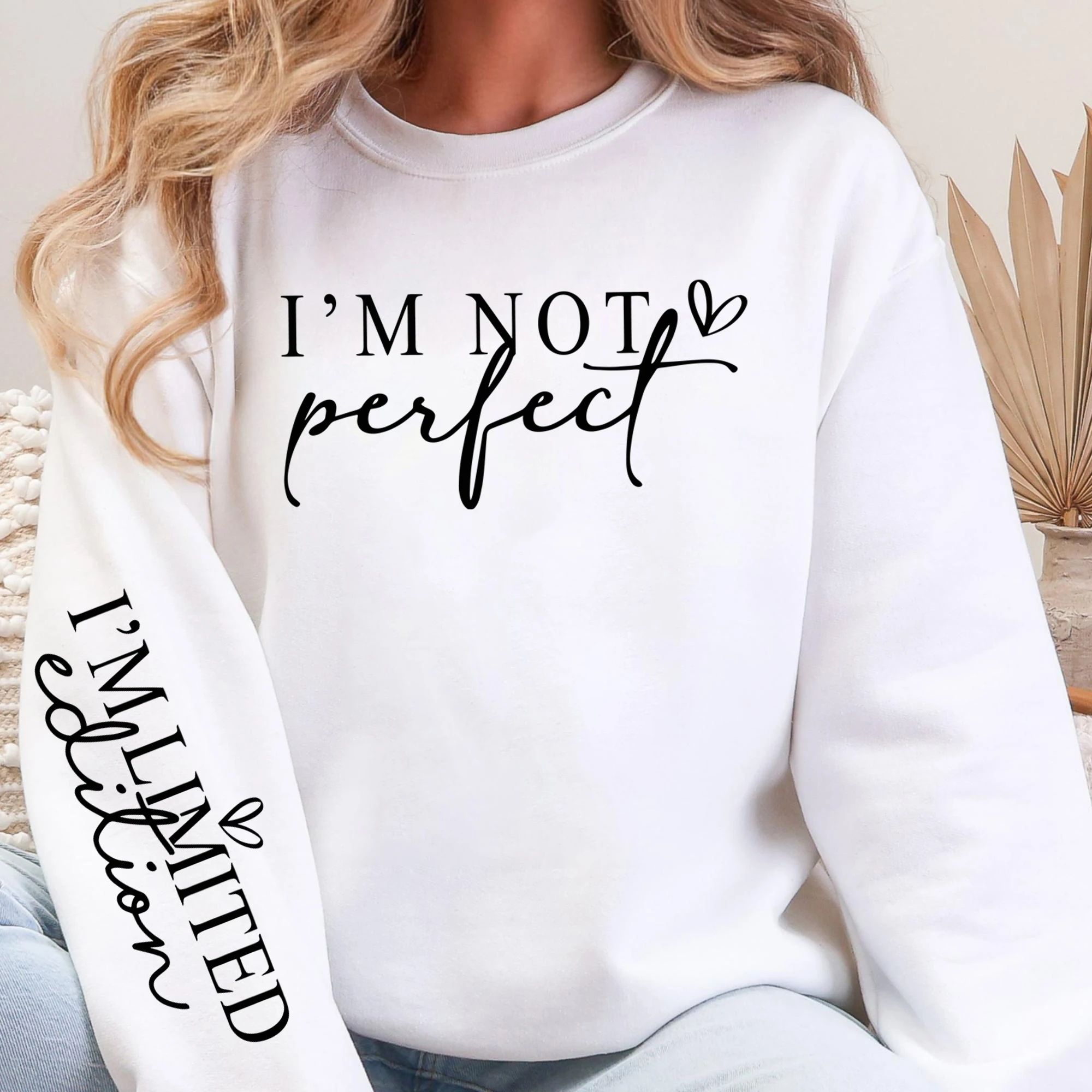 

I'M Not Perfect Text Design Pullovers Unisex Y2K Fleece Sweatshirts O-Neck Autumn Top Warm Breathable Sweatshirt Casual Clothes