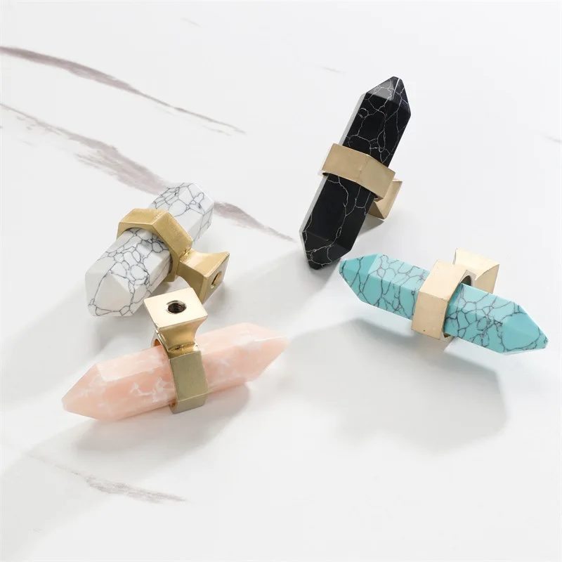 Handle four-color patterned high-end cabinet wardrobe door handle drawer copper material Nordic artificial marble handle