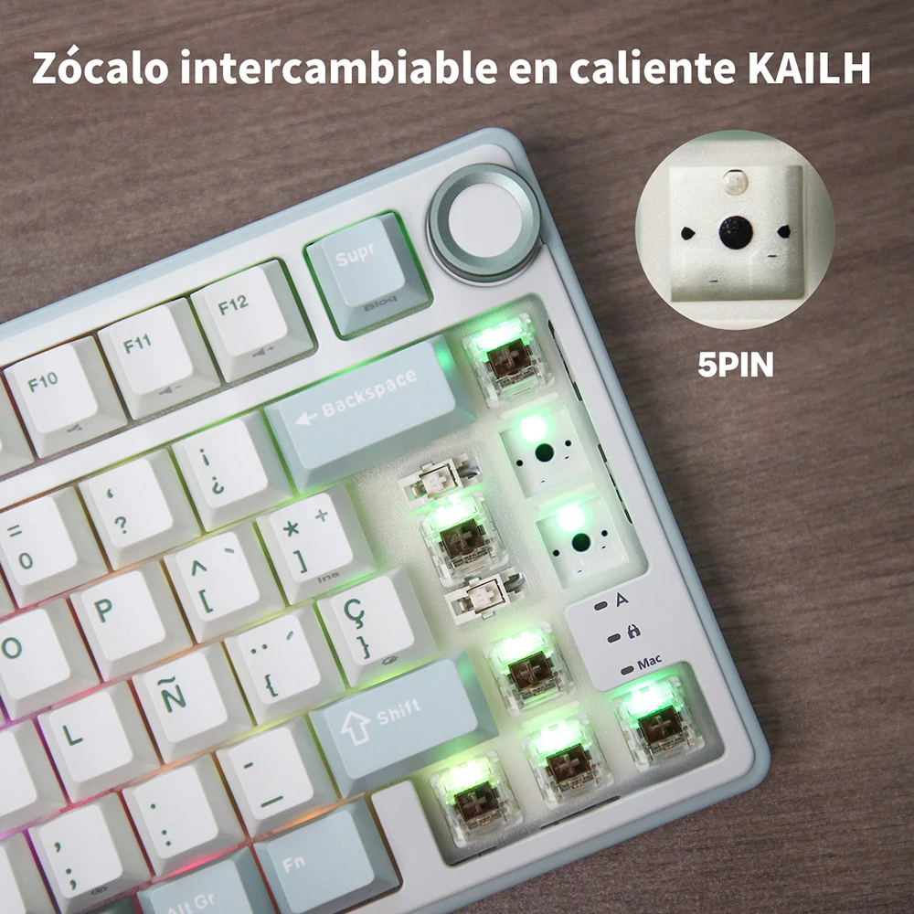 Teclado mecánico con cable RK R75 Royal Kludge, 80 teclas, 80% junta, retroiluminado RGB, teclado para juegos intercambiable en caliente con teclas