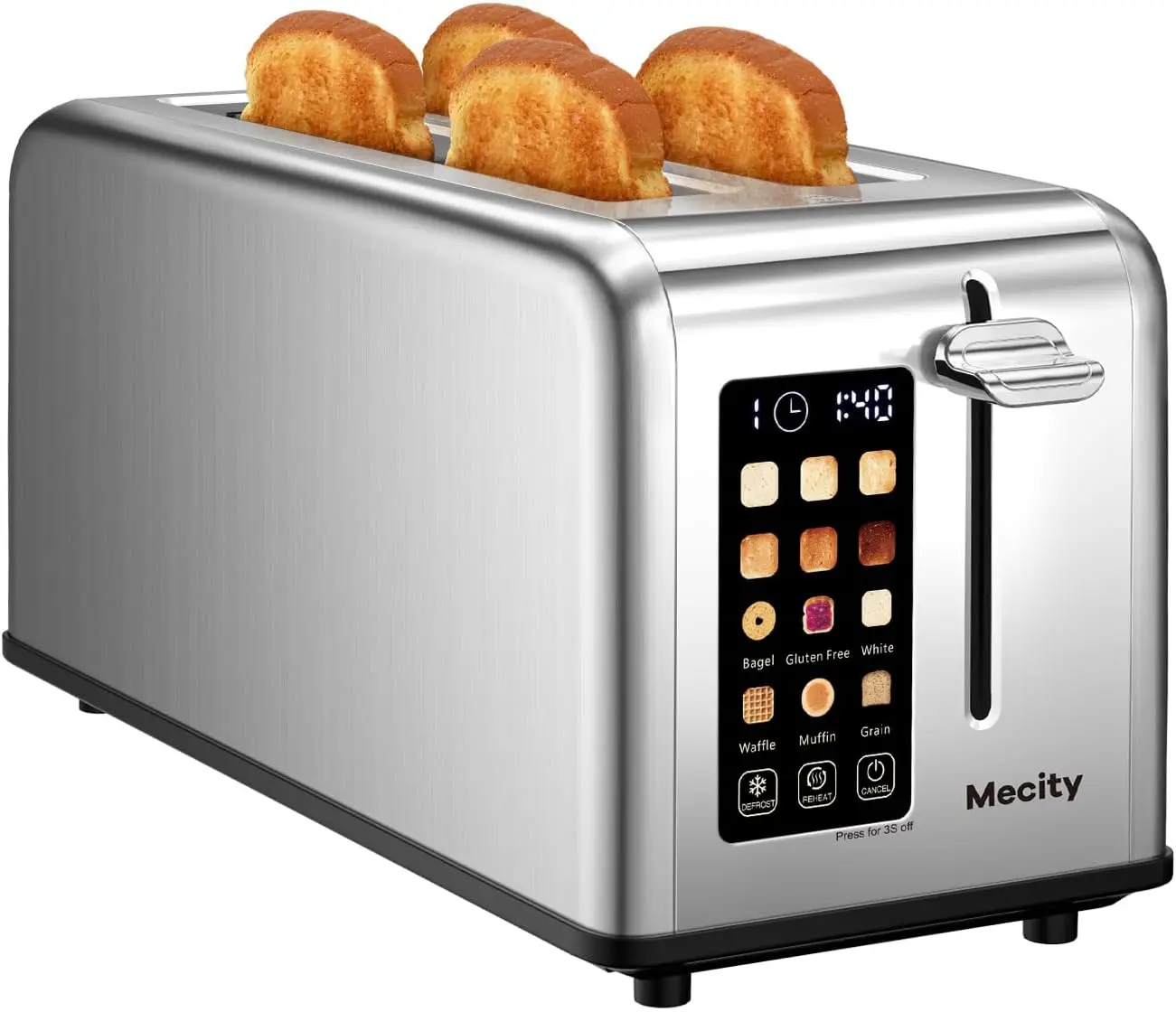 

4-Slice Touch Screen Toaster with Timer, Defrost, Reheat, 1.5' Long Slots, Stainless Steel, for Bagels, Muffins, Waffles