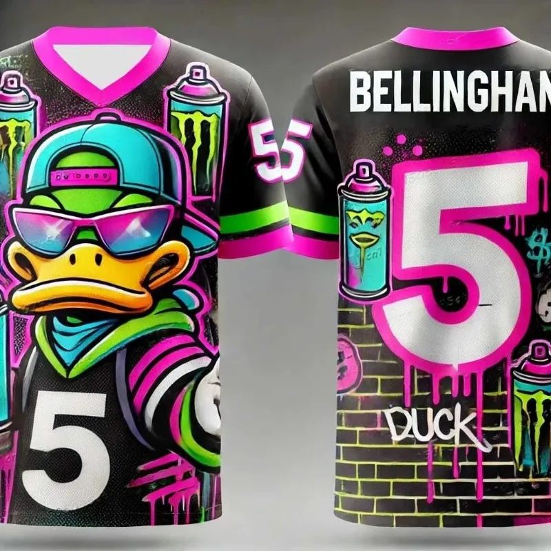 

Disney Designed Duck Football Jersey 3d Printed NO.5 BELLINGHAM Boys Girls Training Women's Sports Short Sleeve Men's T-shirt