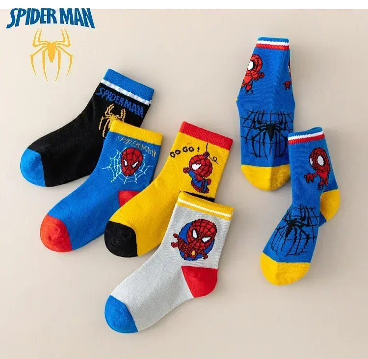 5 Pairs Children's Socks Kawaii Soft Anime Spider Socks Kids Boys Socks MiddleTube Cartoon Baby Socks 1-12 Years For Gift