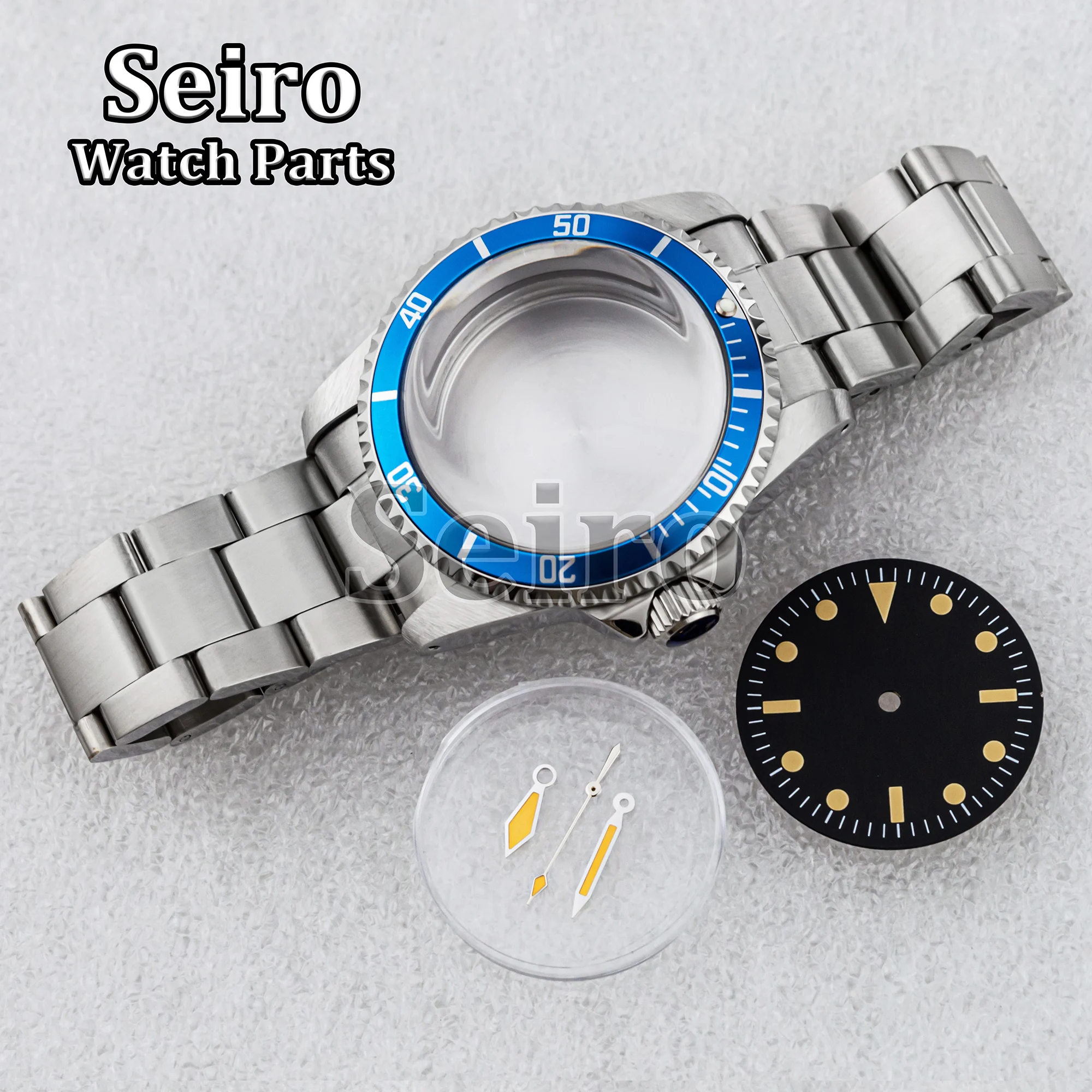 39MM Silver Watch Case Strap Luminous Dial Hands Bezel Stainless Steel 10bar Waterproof for SUB GMT NH35 NH36 Movement