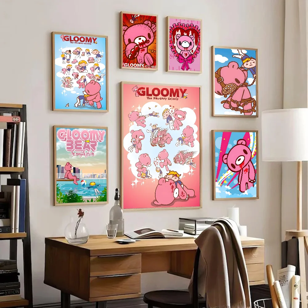 Cartoon G-gloomy Bear Vintage Posters Sticky Retro Kraft Paper Sticker DIY Room Bar Cafe Kawaii Room Decor