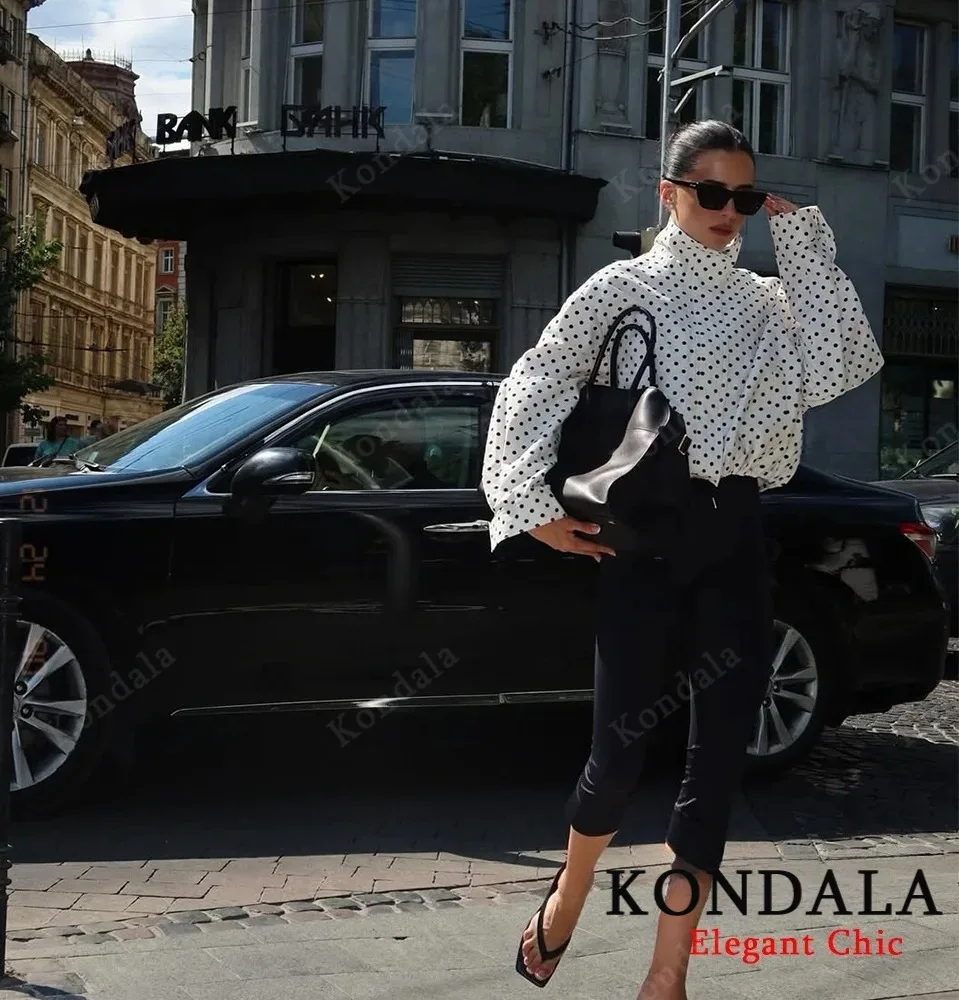 Dámská ležérní puntíkovaná bunda se stojáčkem, bublinková příze, volná bunda, jaro/podzim 2025, módní bunda pro ženy - náhled 2