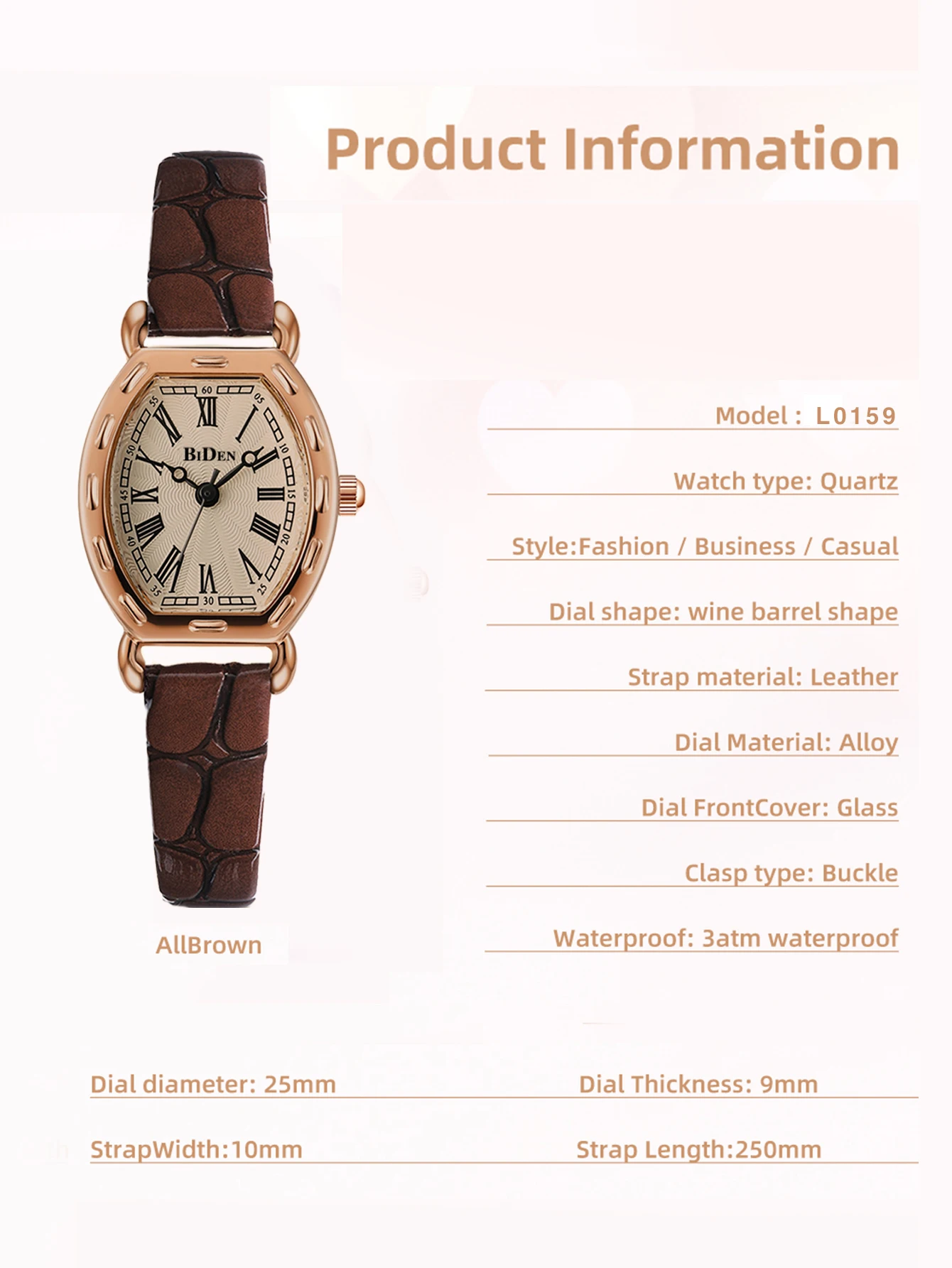 BIDEN fashion simple women's quartz watch Casual Retro Style Roman Scale Belt Quartz Movement Watch