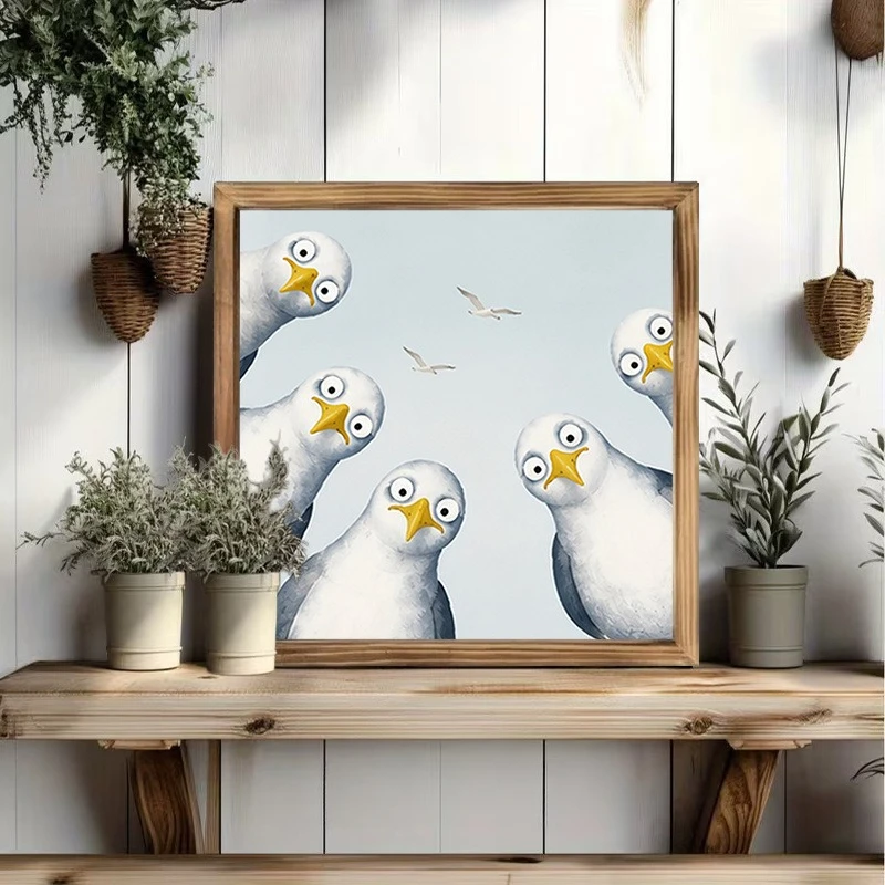 1pc Modern Abstract Seagull Wall Poster - Frameless Neutral Nautical & Coastal Art Poster for Living Room and Bedroom Decoration