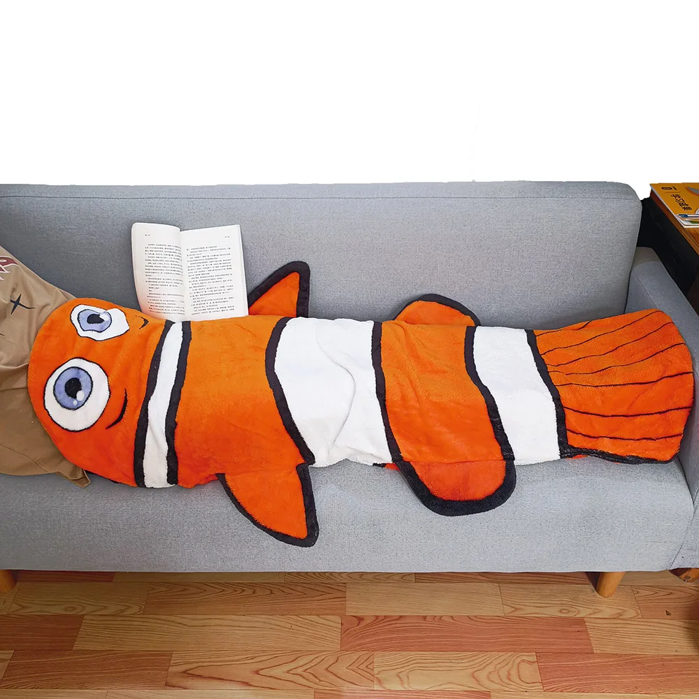 Anime Cute Clownfish Mermaid Fish Tail TV Cosplay Blanket Throw Plane Sofa Cartoon Super Soft Blankets for Kids Gift 53x130cm