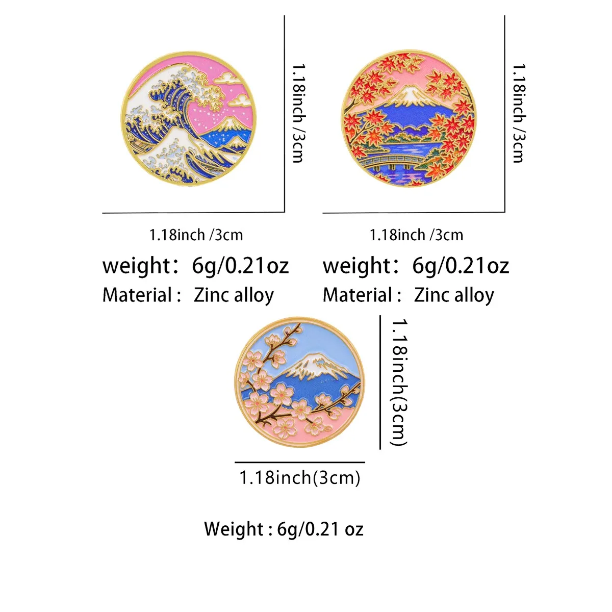 3pcs/set Mount Fuji Enamel Pin Cartoon Lapel Bag Pins Scenery Badges Cherry Blossom Brooch for Clothes Jewelry Gifts for Friends