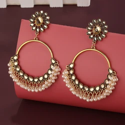 Luxury Coffee Zircon Indian Bride Wedding Earring Femmes Jhumka Jewelry Pearl Tassel  Crystal Flower Round Dangle s For Women