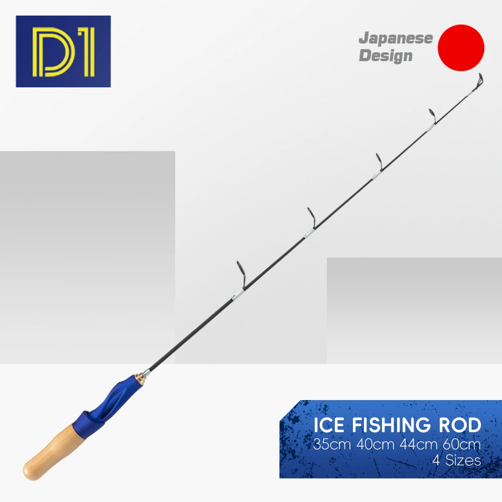 D1 Ice Fishing Rod 2 Sections Spinning Rod 35cm/40cm/44cm/60cm Wooden Handle Ultra Light Portable For Winter Fishing