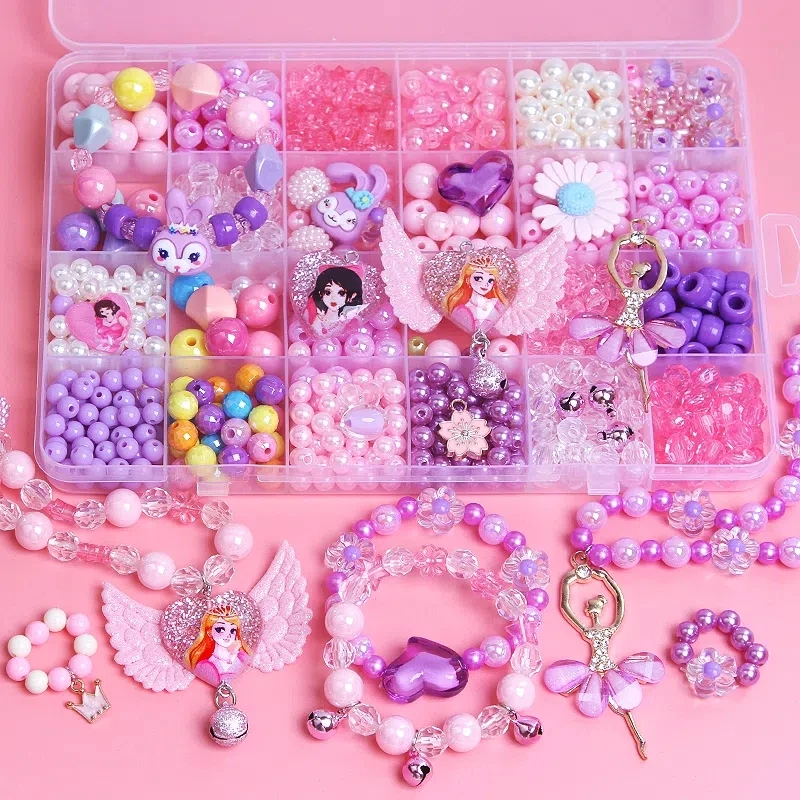 

DIY Handmade Acrylic Beads Toy with Accessory Set Children Creative 24 Grid Girl Jewelry Making Toys Educational Toys for Girls