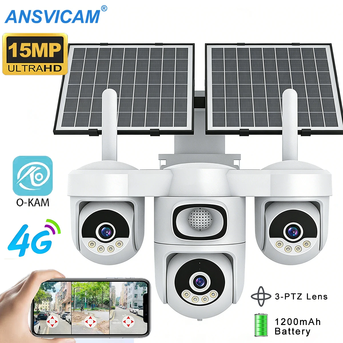 

O-Kam 4G Solar Security Camera with AOV Mode 15MP Wireless Outdoor PTZ Cam with Auto Tracking 12000mAh Battery Powered SIM CCTV
