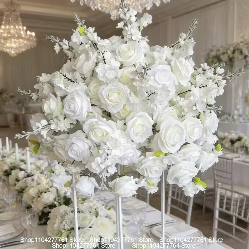30/40/50/60/70 cm, weißes Tischdeko-Set, Blumenball mit Rosen und Hortensien, für Hochzeiten und Veranstaltungen, als Hintergrunddekoration, Blumenarrangement-Zubehör. – Detail 8