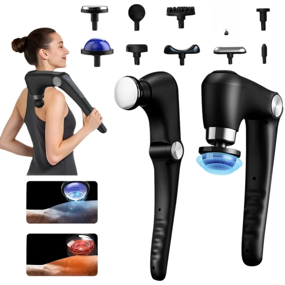 Heat & Cold Head Foldable Massage Gun with Deep Tissue Muscle Relaxation Adjustable Angles Portable Percussion Back Massager
