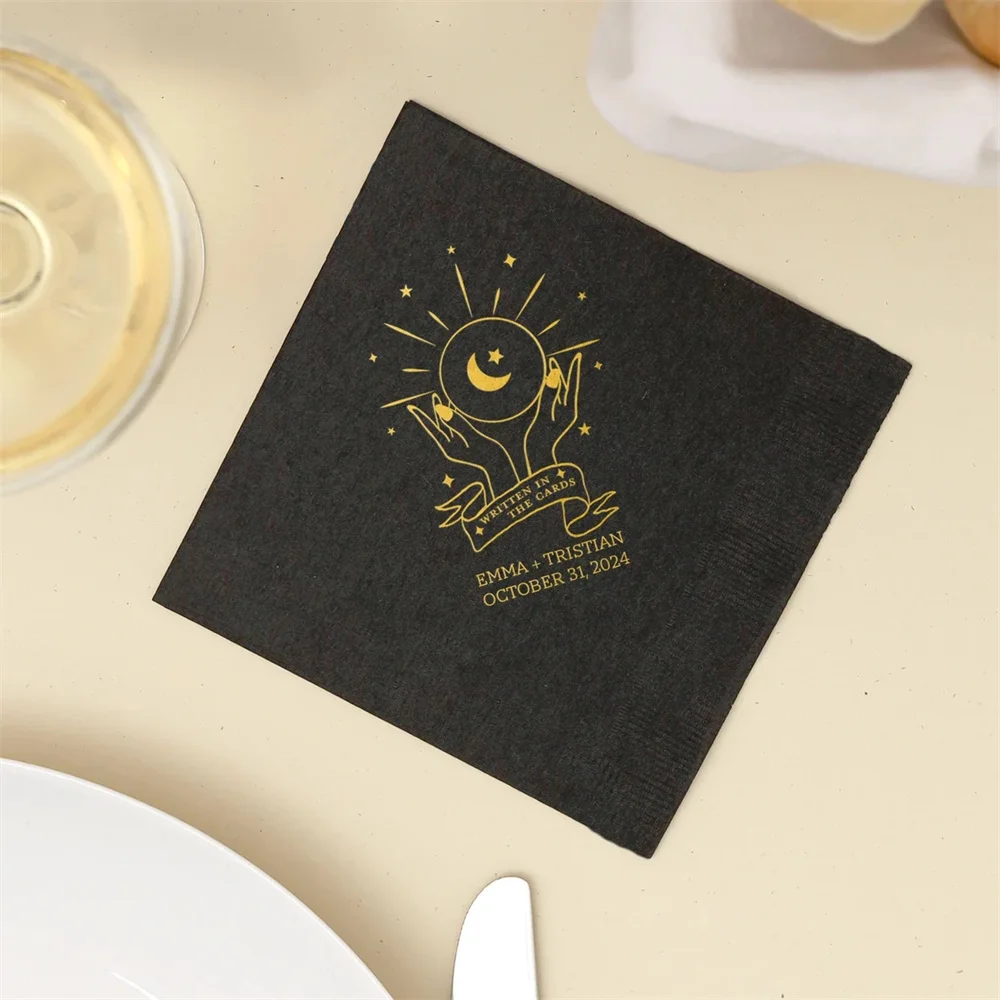 

50PCS Personalized Written In The Cards Wedding Cocktail Napkins, Party Napkins, Personalized Foil Napkin, Beverage Napkin