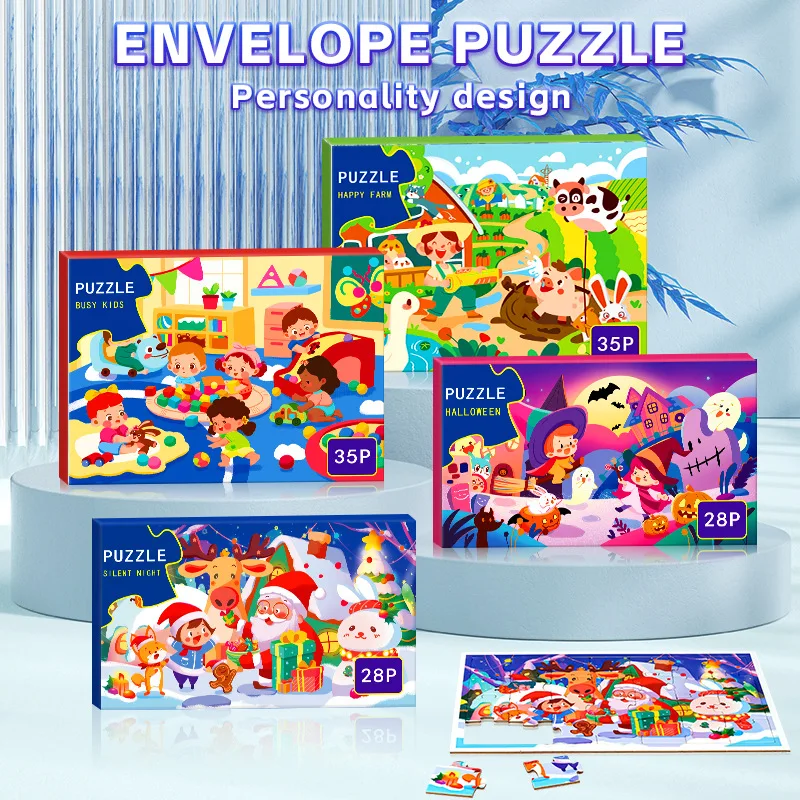 Envelope Festive Cartoon Puzzle: 28 /35 Pieces, Suitable for Ages 3-8, Perfect Gift for Kids, Helloween Christmas Birthday gift