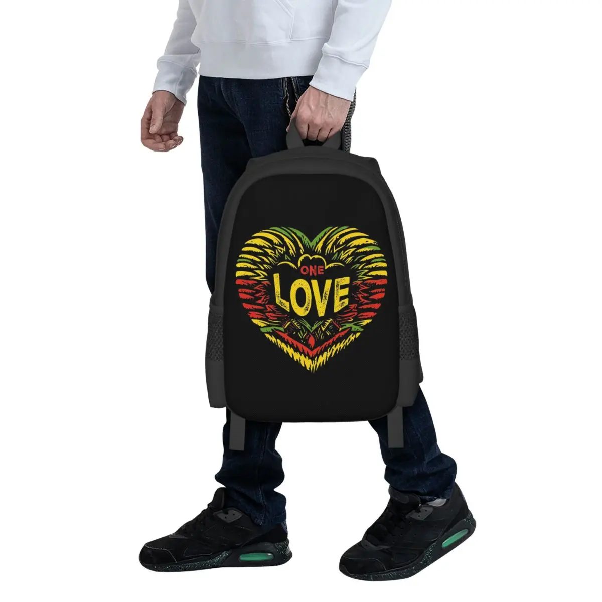 Reggae Rasta ONE LOVE Heart Essential Student Backpack School Bag Hiking Travel Daypack Men Women Fashion Bookbag Shoulder Bags