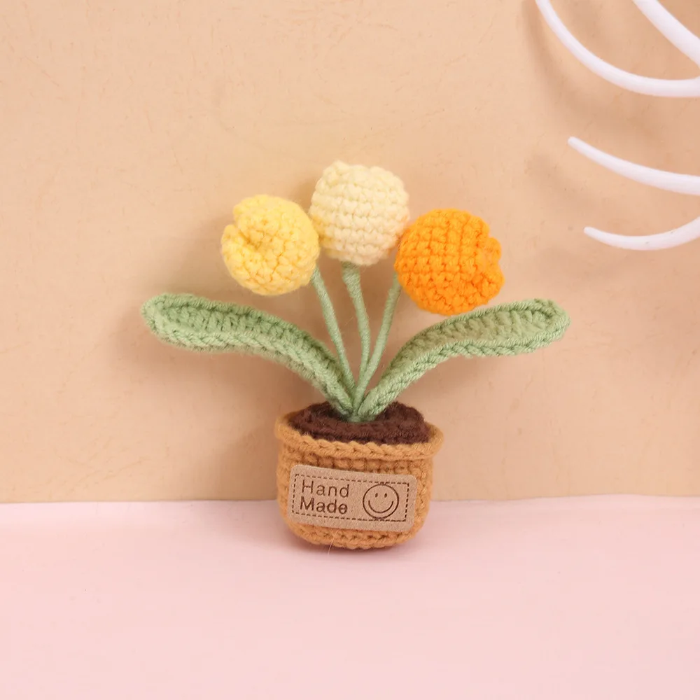 Niedlicher Gehäkelter Blumen-Kühlschrankmagnet, Mini-Tulpe im Topf, Autodekoration, Handgewebte Blume im Topf, Kühlschrankdekoration – Detail 5
