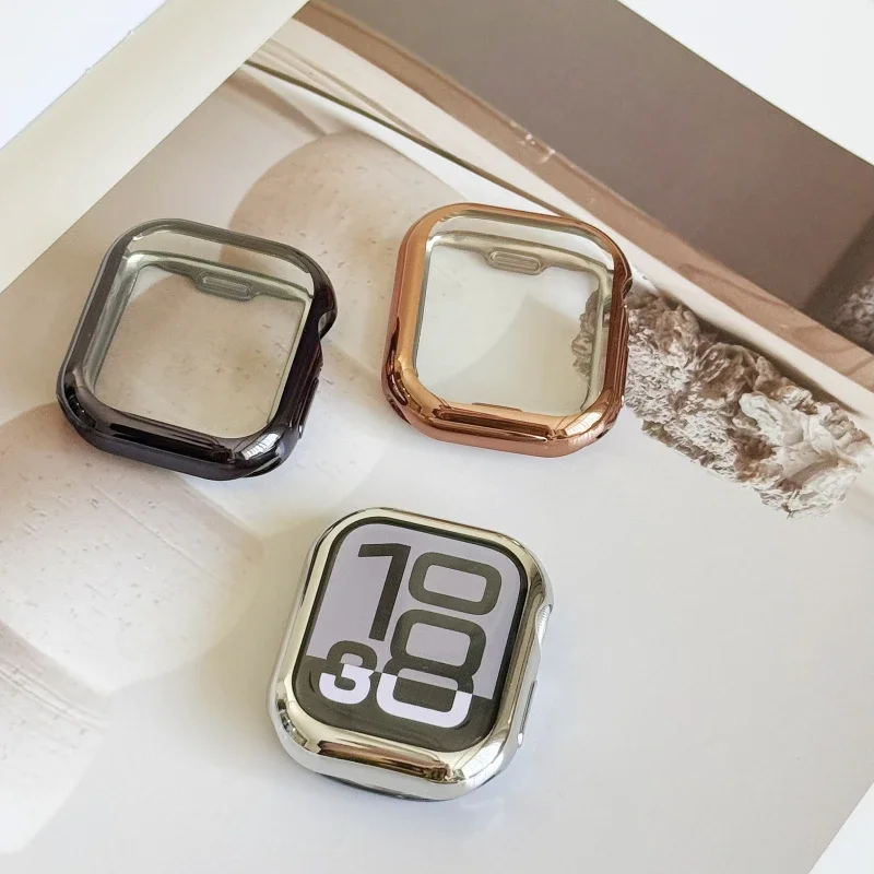 Displayschutzfolie für Apple Watch 38 mm, 41 mm, 44 mm, 40 mm, 45 mm, 46 mm, 42 mm, TPU-Stoßstangen-Abdeckung für iWatch Serie 11, 10, 9, 8, 7, SE 6, 5, 4