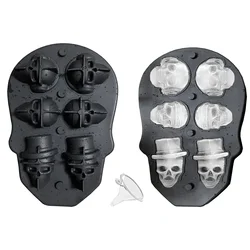 Large Skull Ice Mold 4 Cavity Silicone Skull Ice Maker Skull Ice Cube Tray for Whiskey, Bourbon, Cocktails and Juice
